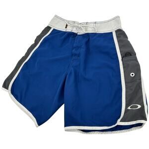 VTG 90s y2k Men's Blue Grey White Oakley Software Board Shorts Swim Trunks Sz 28
